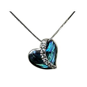 Na Hoku 14K White Gold Blue Abalone Heart Diamond Pendant Necklace 16”